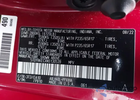 2022 Toyota Sienna Xle из США, поврежденный, VIN 5TDYRKECXNS130539